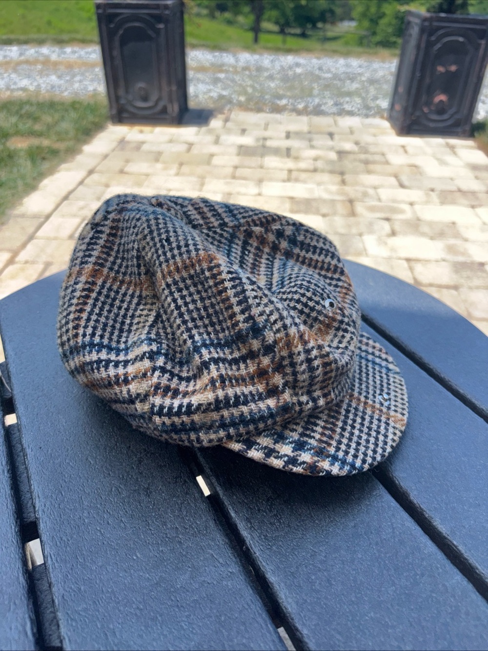 Vintage Stetson Glen Plaid Brown & Navy Plaid Newsboy Cap - Men Size 7